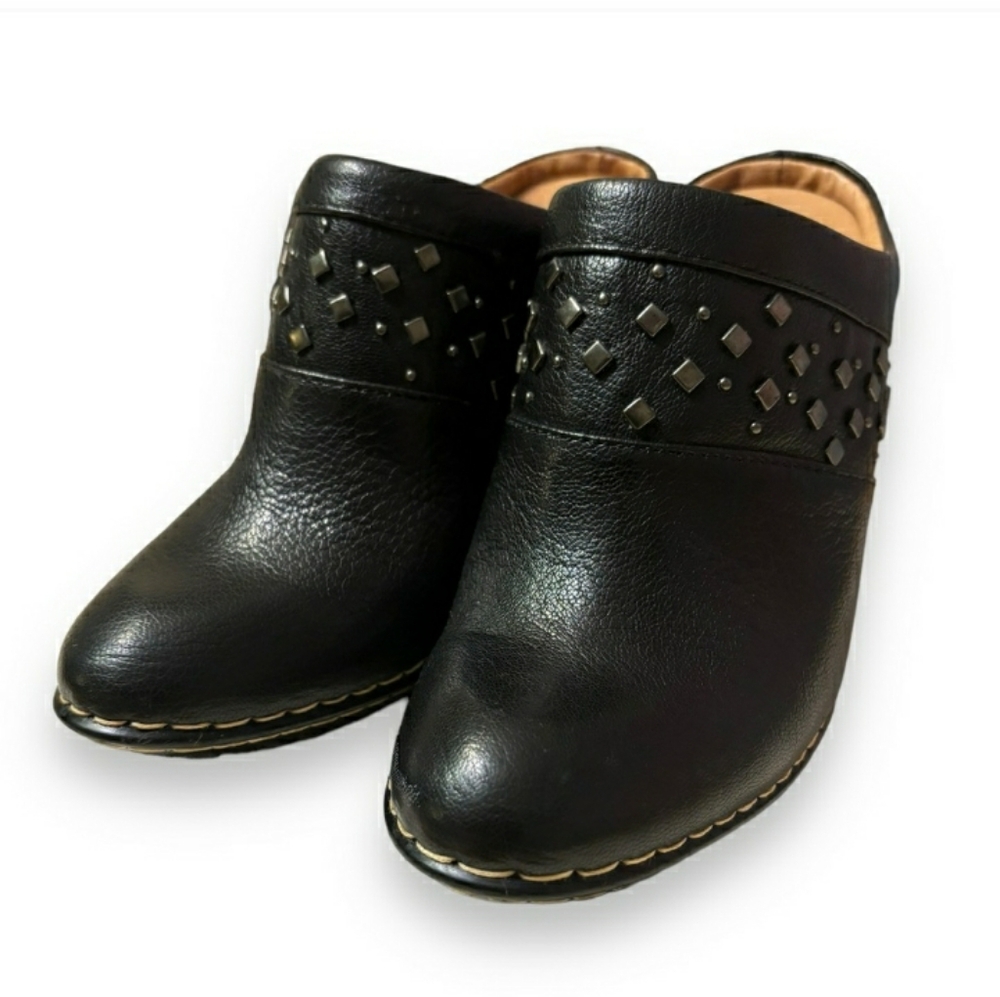 SOFFT Black Leather Heeled Mules Silver Stud Design - Picture 7 of 7